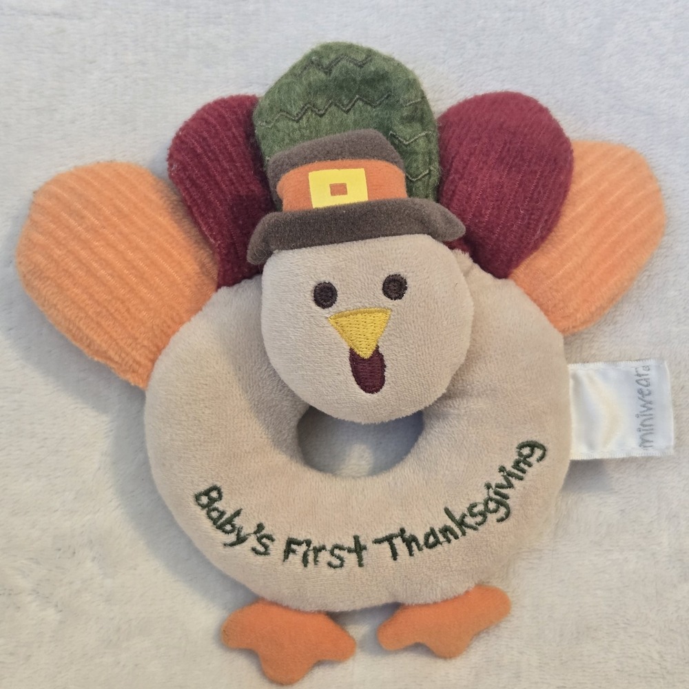 Miniwear Baby's First Thanksgiving Turkey Plush Rattle Baby Toy 6" Fall
